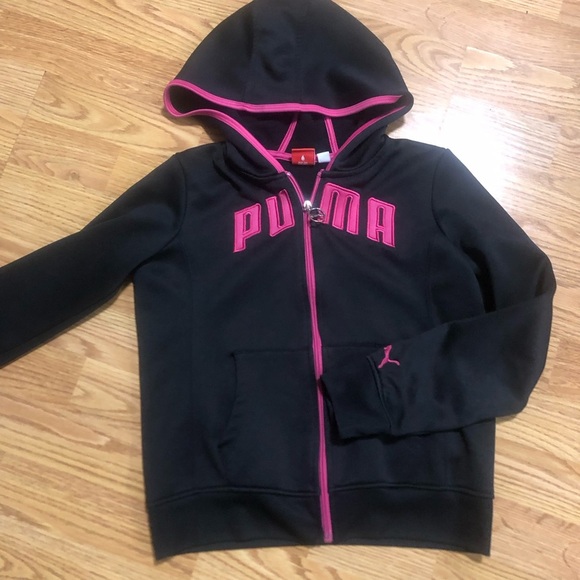 PUMA Girls' Zip Up Hoodie Jacket, black/pink size large - Picture 1 of 1
